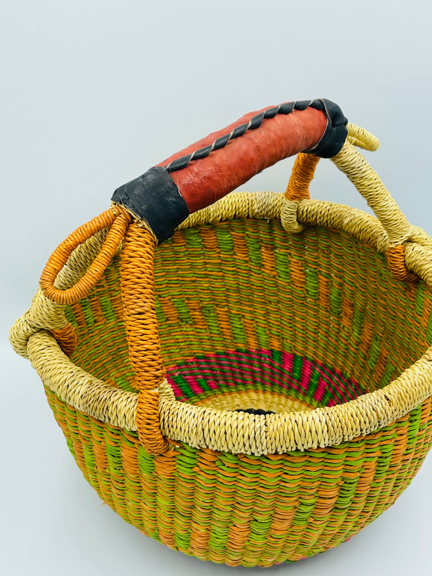 Small Round African Basket/Bolga Bastet/Ghana Basket/Yellow,Orange