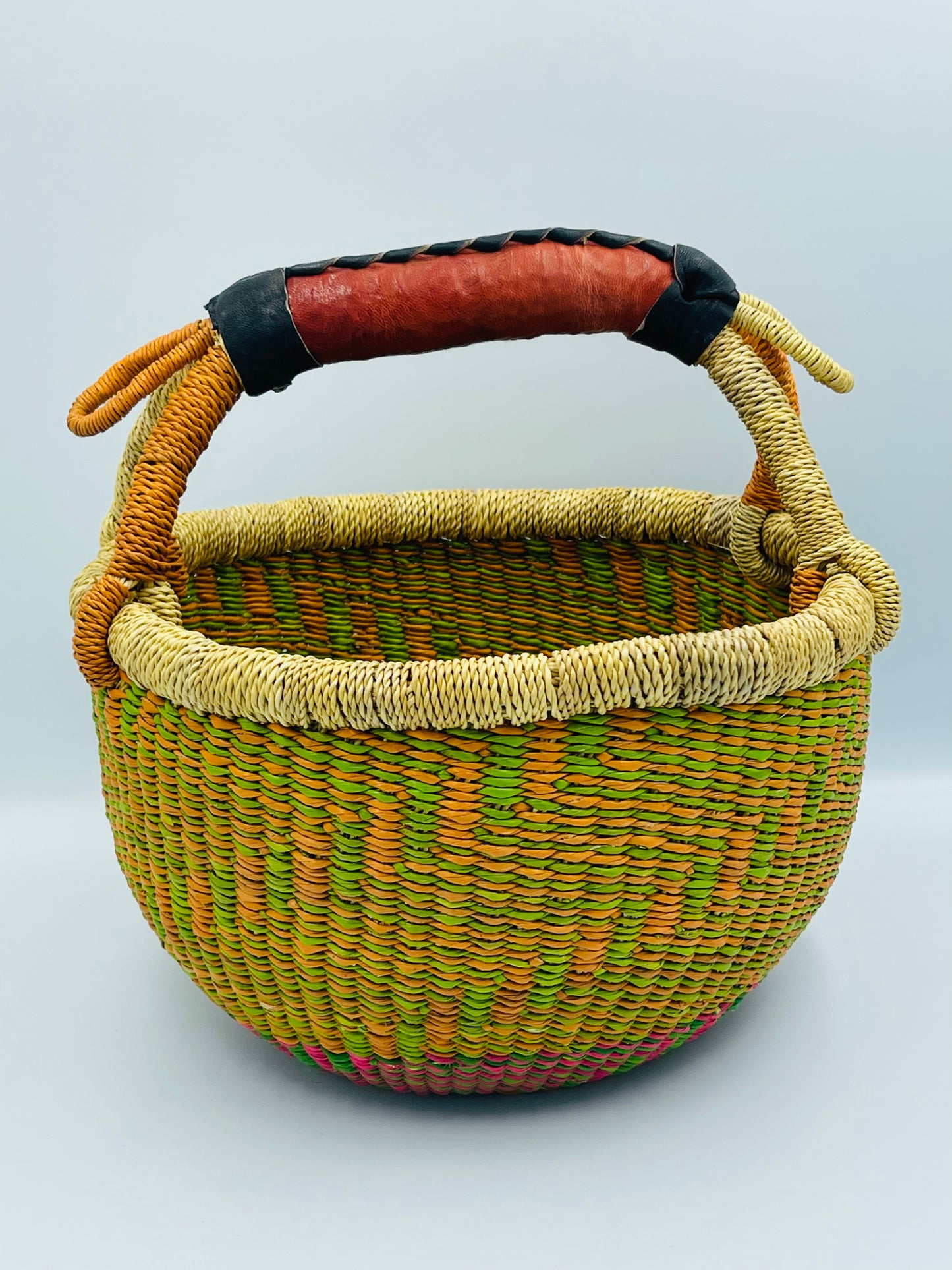 Small Round African Basket/Bolga Bastet/Ghana Basket/Yellow,Orange