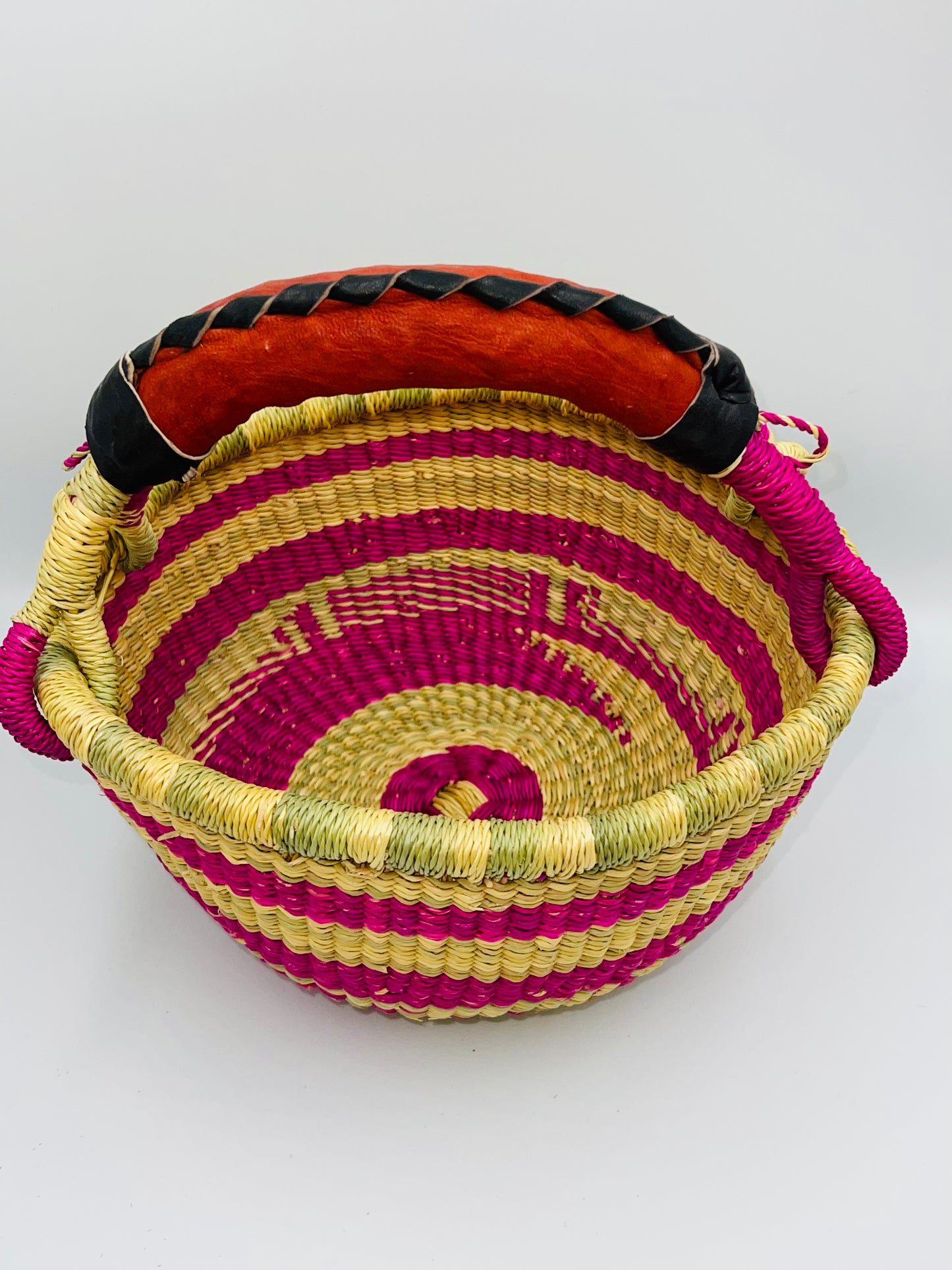 African Small Round Basket/Bolga round basket/Ghana basket/Pink,Yellow