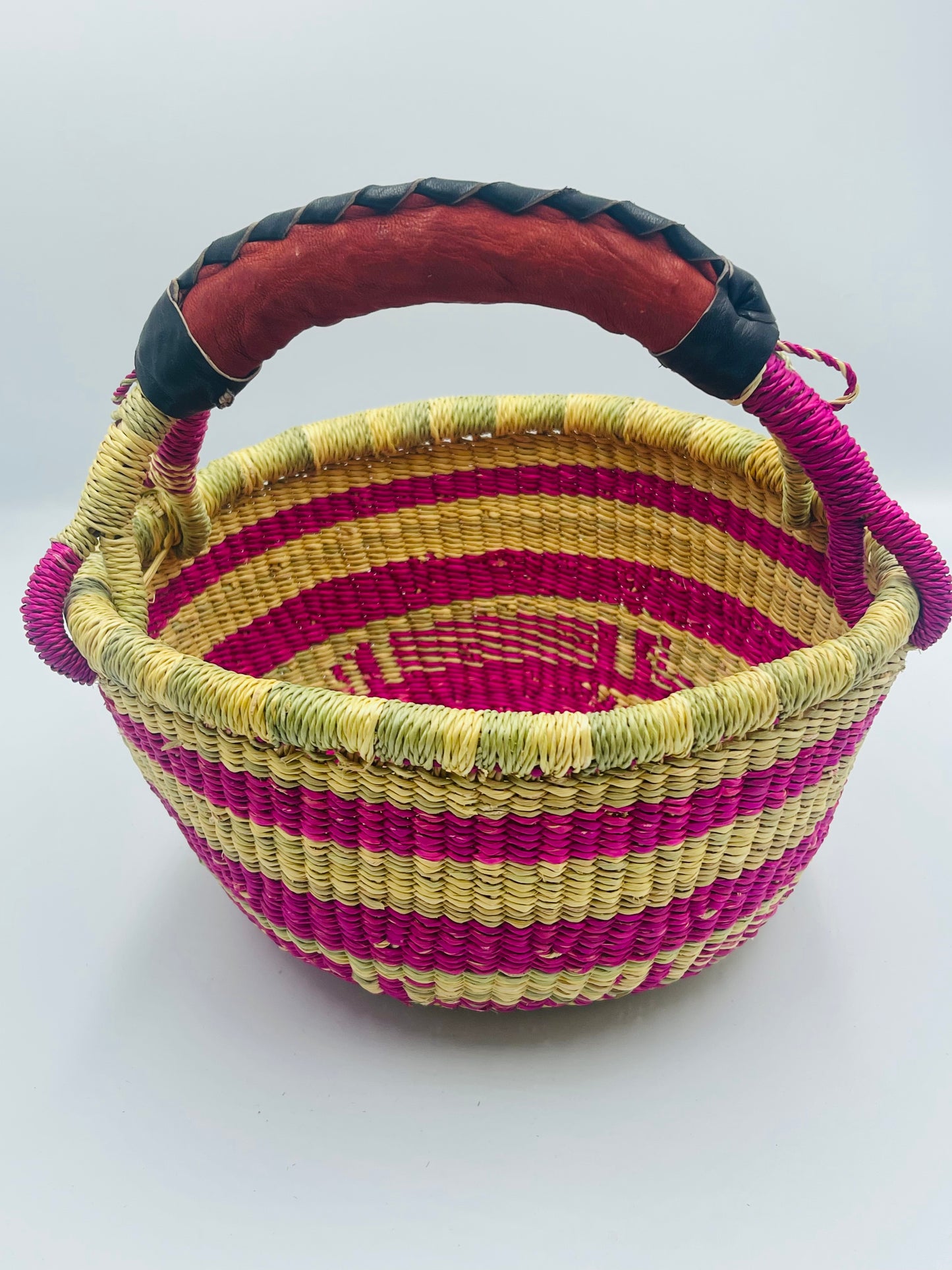 African Small Round Basket/Bolga round basket/Ghana basket/Pink,Yellow