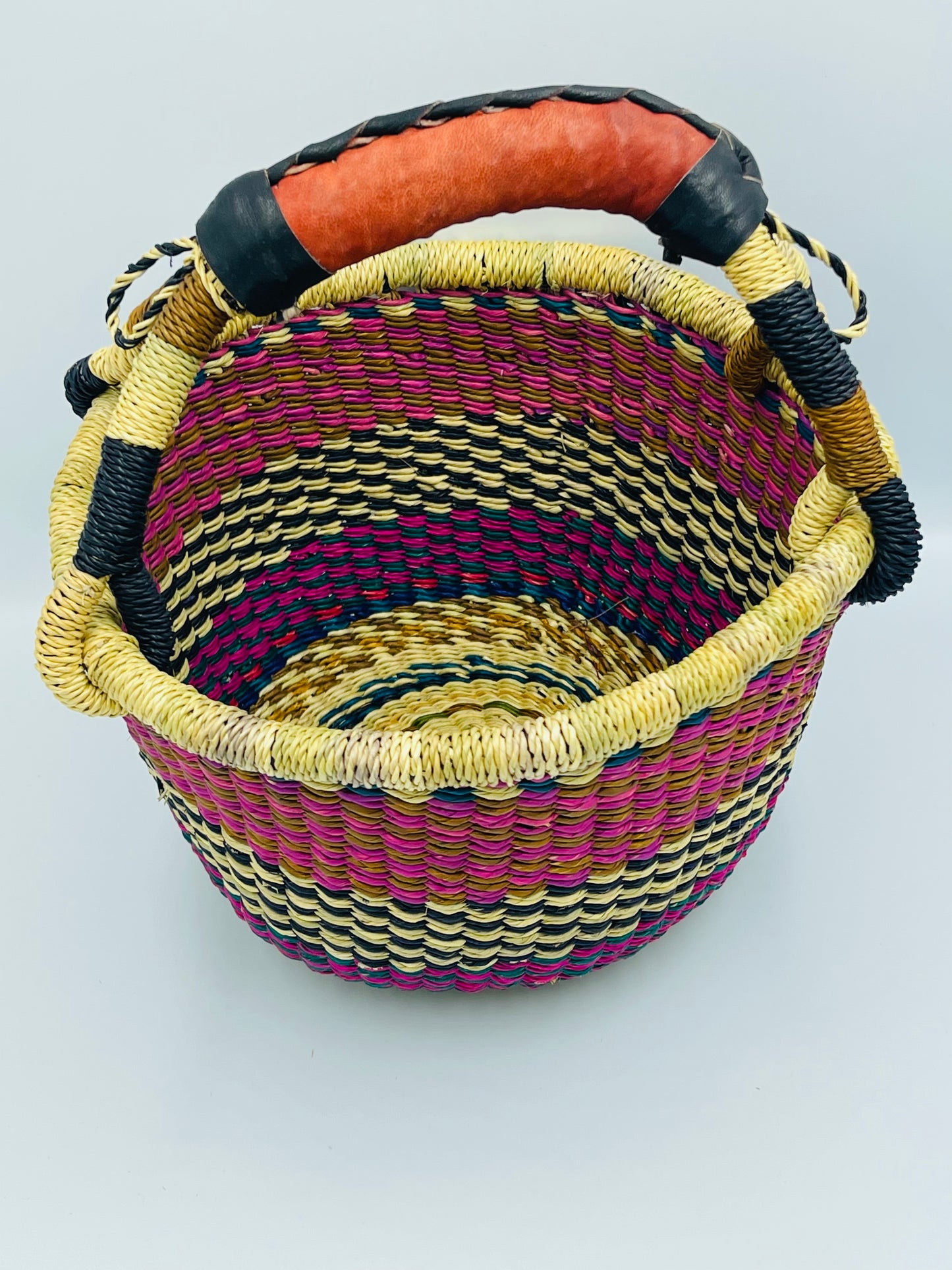 Small African Round Basket/Bolga Basket/Ghana Basket/Pink/Purple