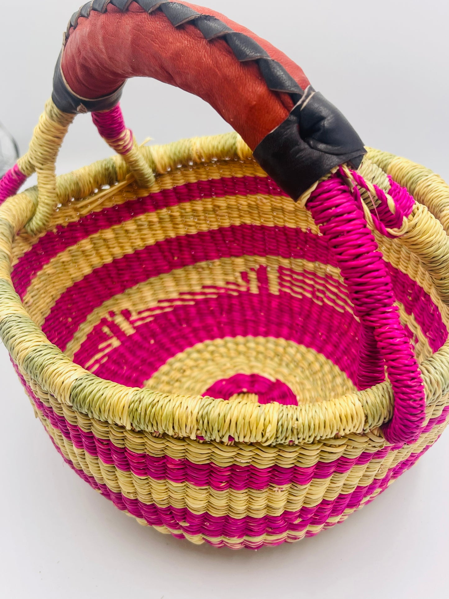 African Small Round Basket/Bolga round basket/Ghana basket/Pink,Yellow