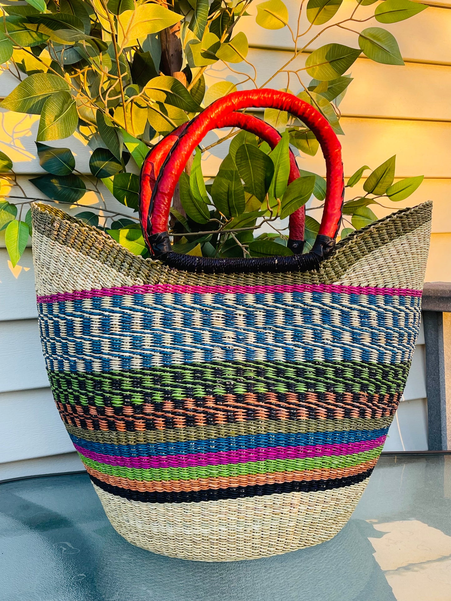 African Bolga U-Shopper Basket
