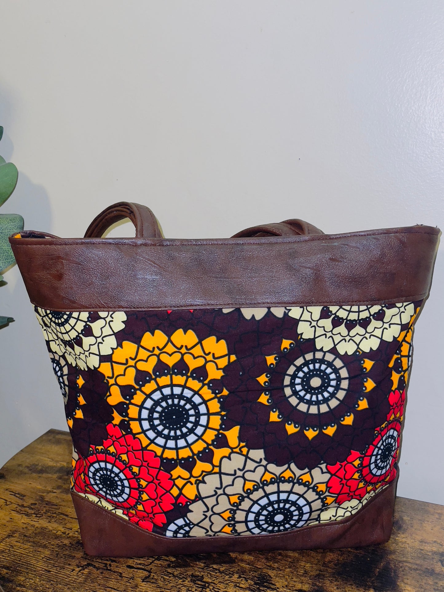 Multipurpose Ankara/vegan leather tote bag