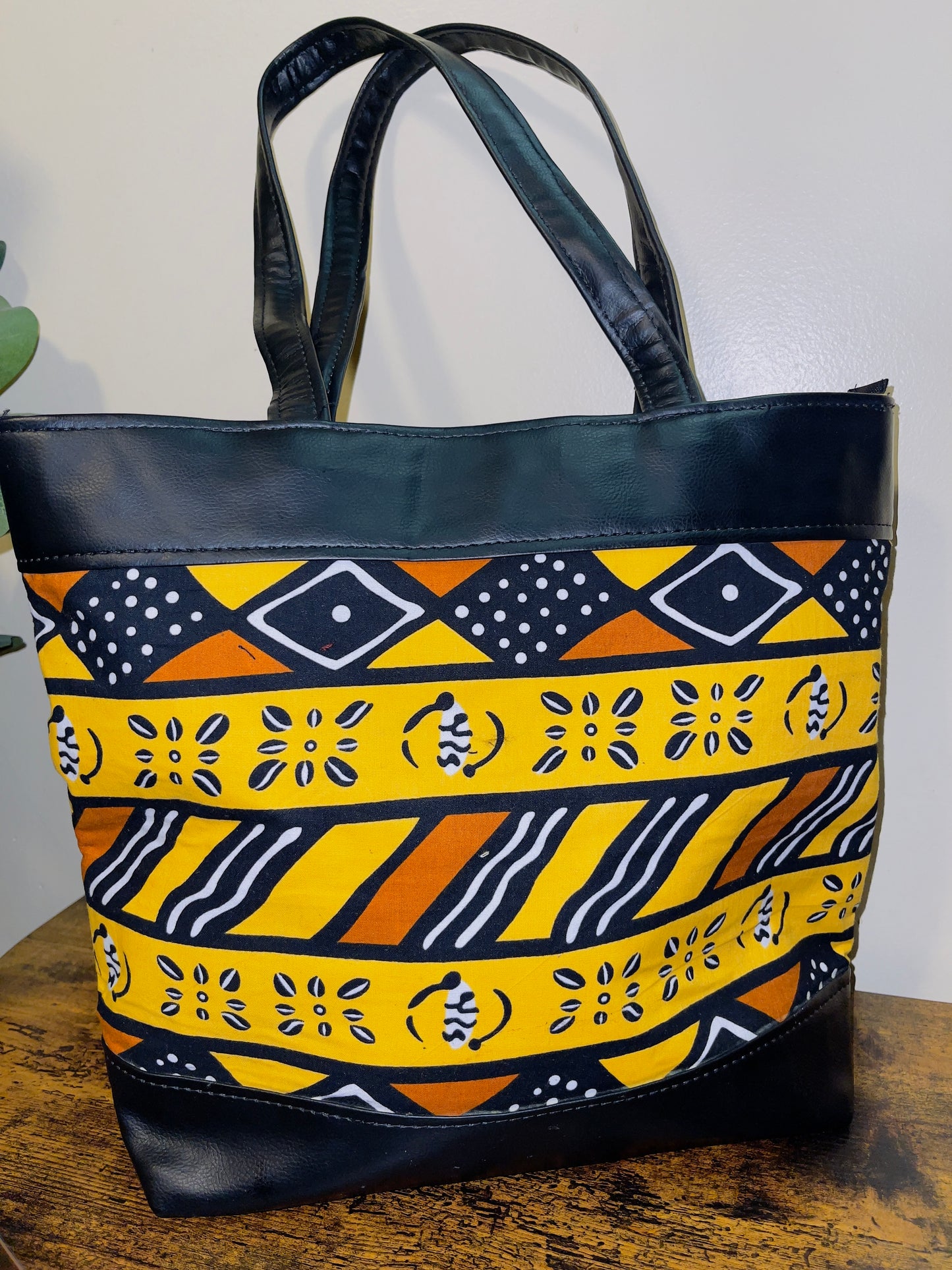 Multipurpose Ankara/vegan leather tote bag