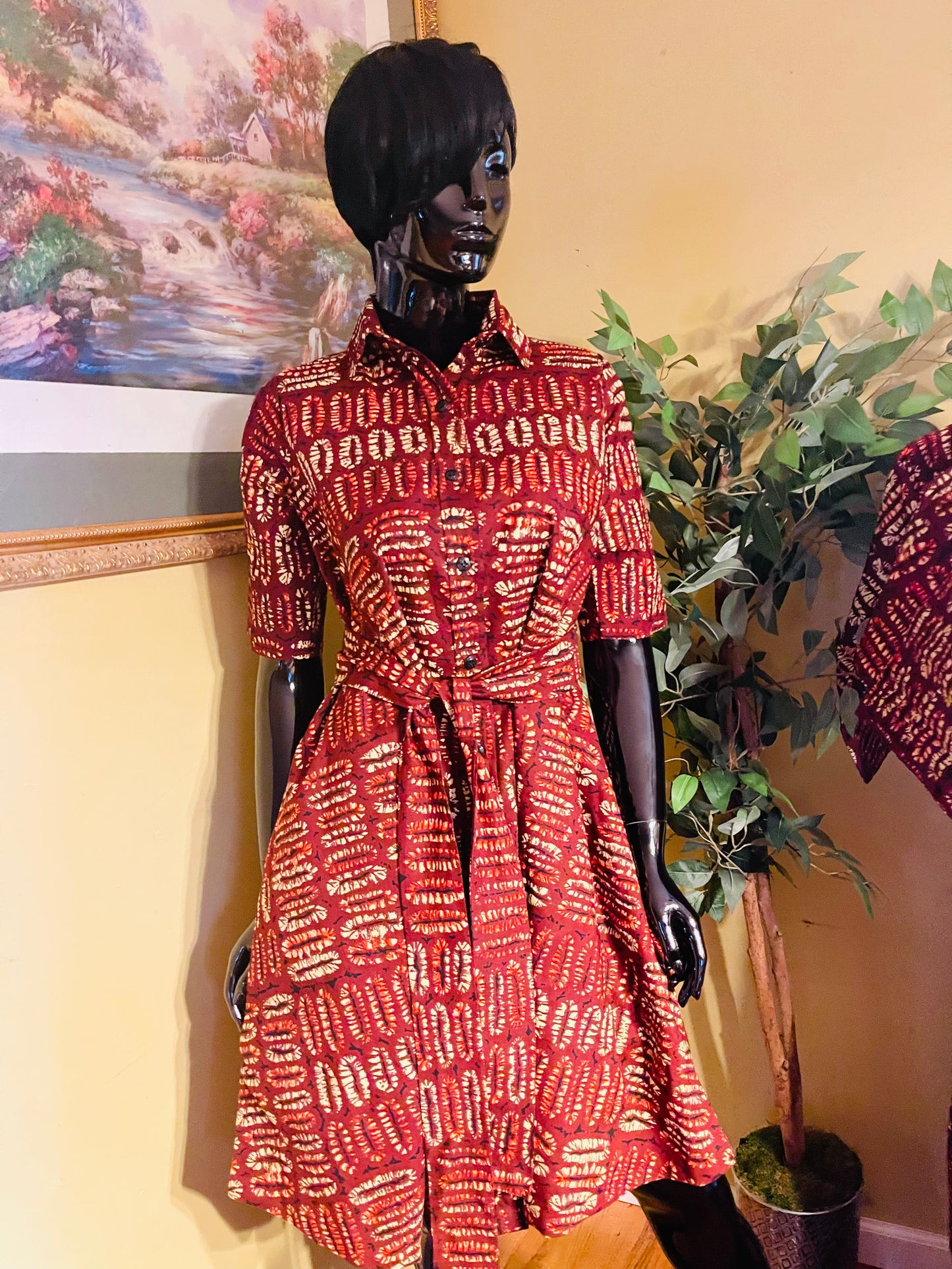 Caria Bottom-Down African Shirt dress