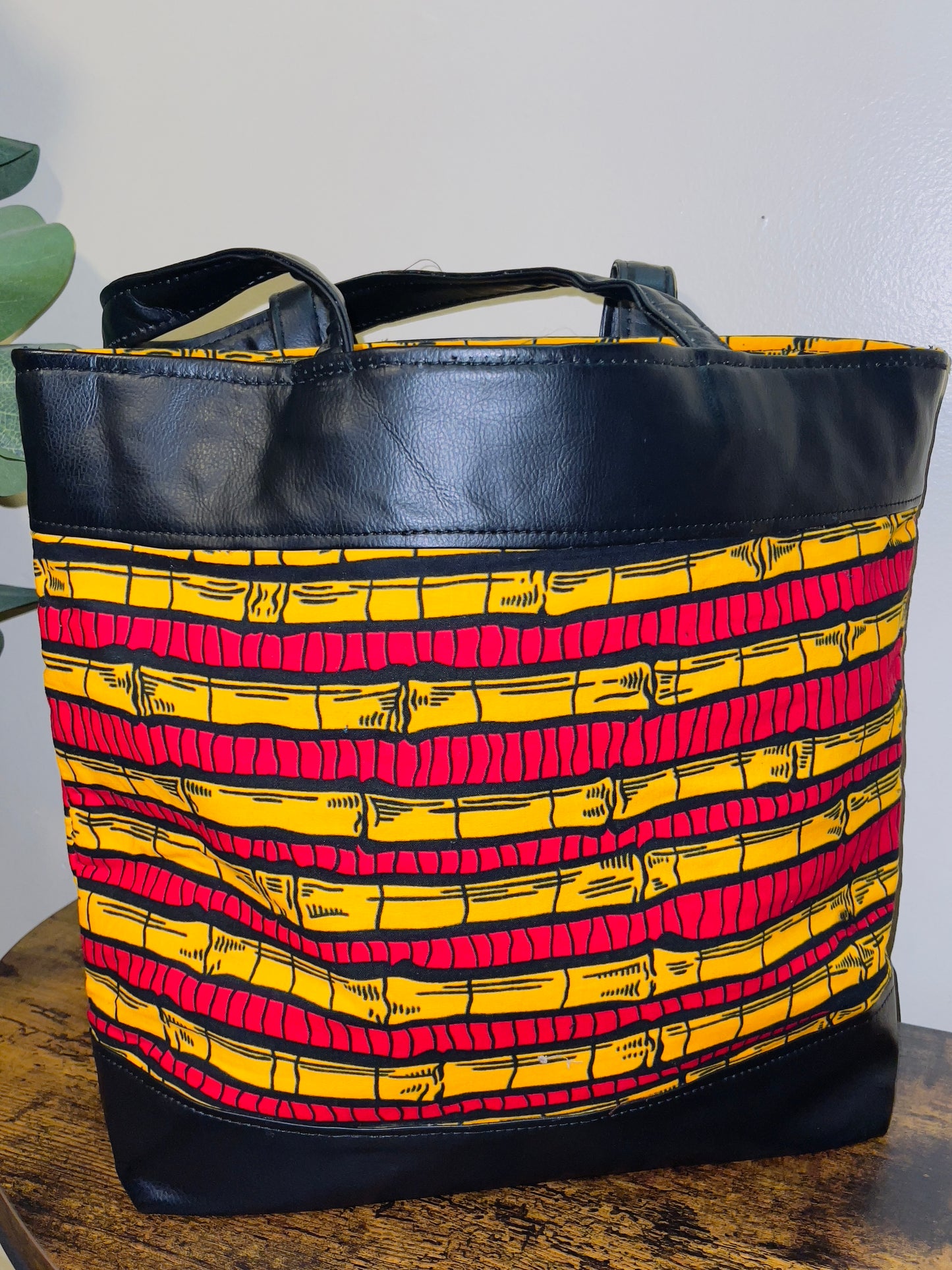 Multipurpose Ankara/vegan leather tote bag
