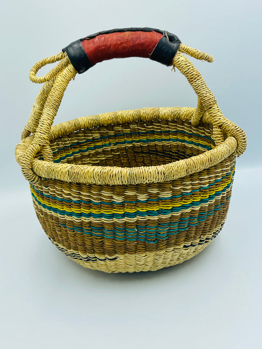 Small African Basket/Bolga Round Basket/Ghana Basket/Yellow-brown