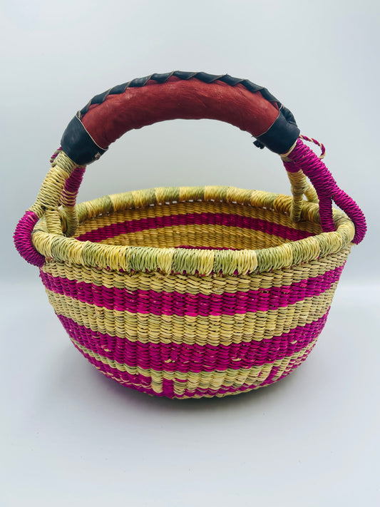 African Small Round Basket/Bolga round basket/Ghana basket/Pink,Yellow