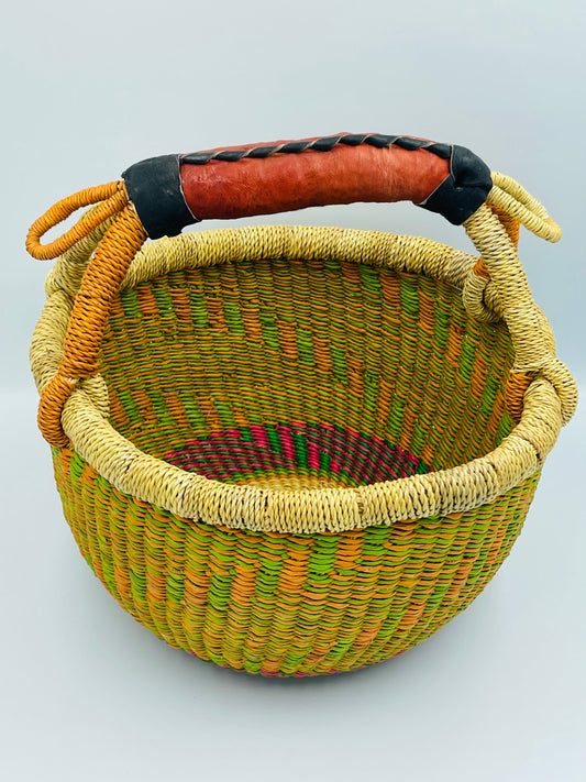 Small Round African Basket/Bolga Bastet/Ghana Basket/Yellow,Orange