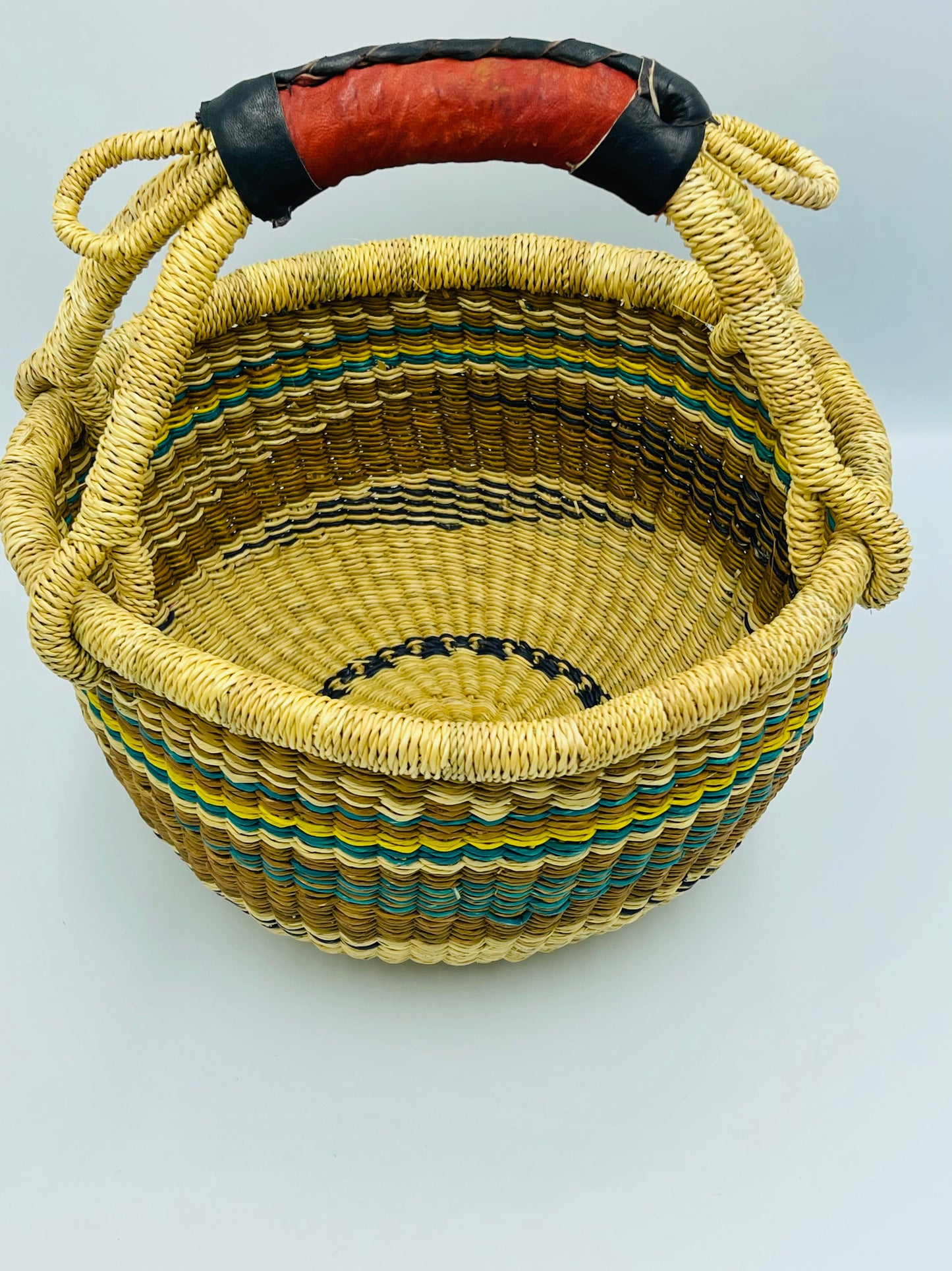 Small African Basket/Bolga Round Basket/Ghana Basket/Yellow-brown