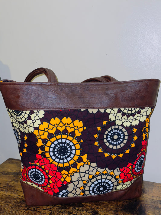 Multipurpose Ankara/vegan leather tote bag