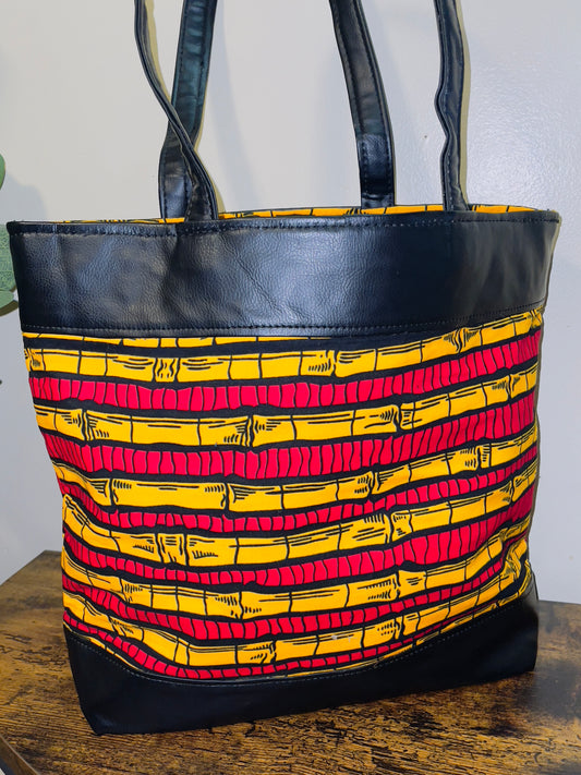 Multipurpose Ankara/vegan leather tote bag