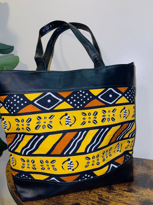 Multipurpose Ankara/vegan leather tote bag