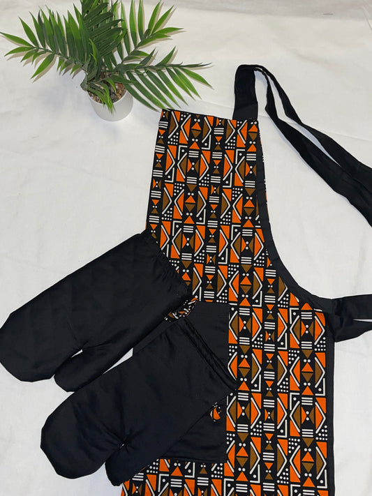 African Print Apron And Mittens set