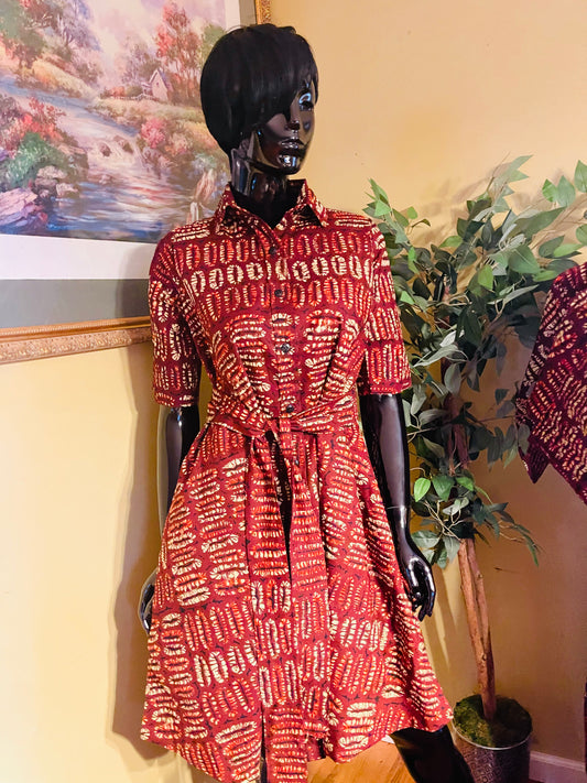 Caria Bottom-Down African Shirt  dress